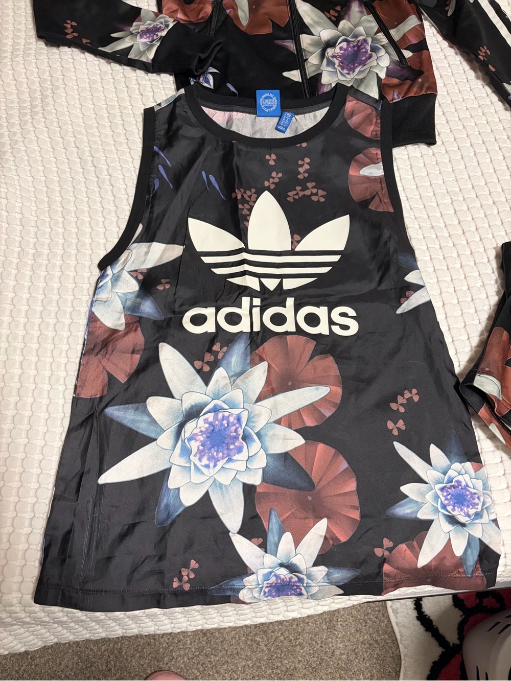adidas Originals Black Floral Lotus Brazil Farm Track Jacket Tank & Shorts Set - Picture 3 of 4